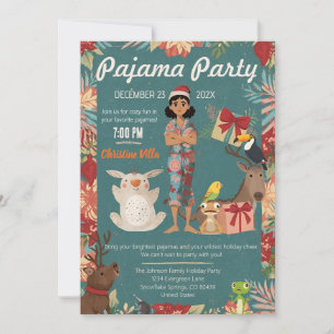 Kids Pajama Party Christmas Holiday Cozy Animals Invitation
