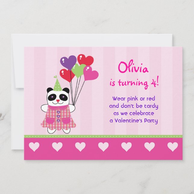 Kids Panda Valentine's Birthday Party Invitation (Front)