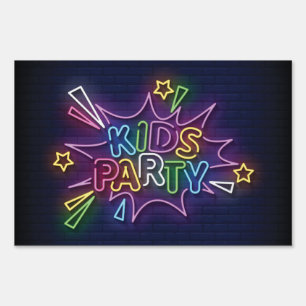 Kids Par Purple, Neon, Tropical Leaves, Seamless Sign