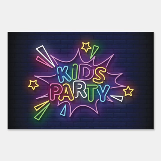 Kids Par Purple, Neon, Tropical Leaves, Seamless  Sign (Front)