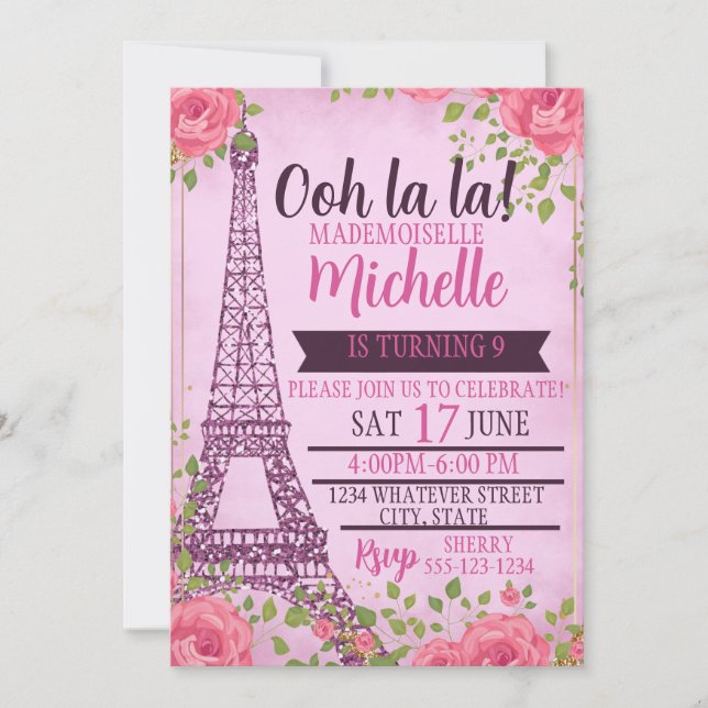 Kids Paris Birthday Party Custom Invitation (Front)
