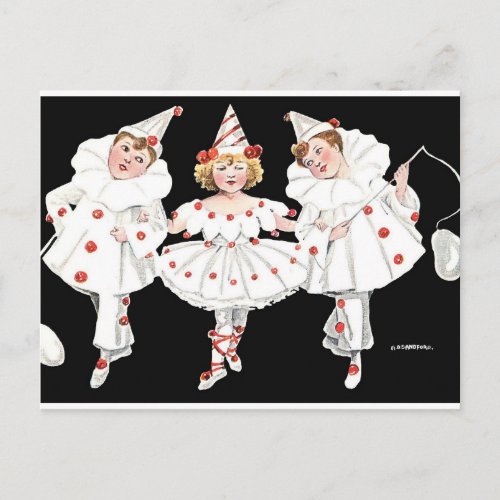 Kids Party Costume Clown Pierrot Boy Girl Invitation Postcard