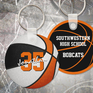 kids party favors black orange basketball keychain