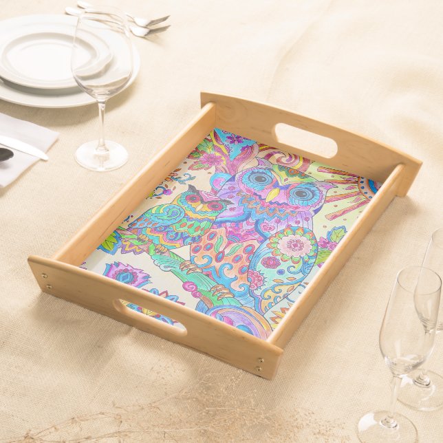 Kids Party Pencilart Owl Finger Foods Dishes Serving Tray (Front)