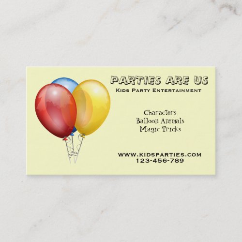 Kids Party planner entertainment freelance Business Card