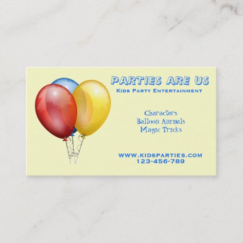 Kids Party planner entertainment freelance Business Card