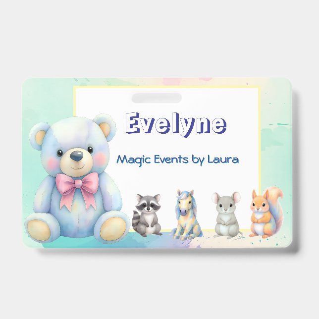 Kids Party Planner Pastel Teddy Bear QR Code Logo Badge (Front)
