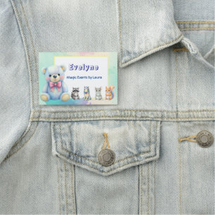 Kids Party Planner Pastel Teddy Bear QR Code Logo Name Tag