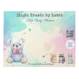 Kids Party Planner Pastel Teddy Bear QR Code Logo Notepad