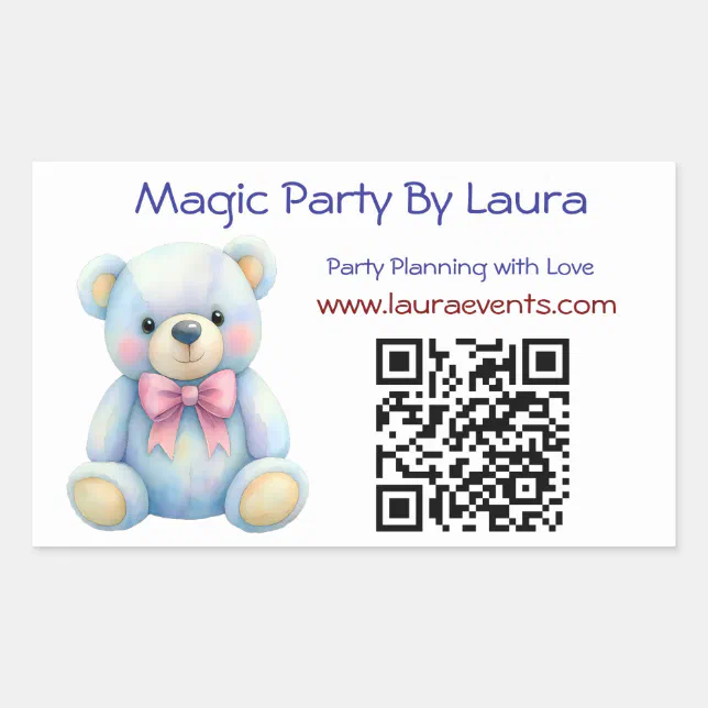 Qr Code Bear Kids Party Planner Pastel Teddy Bear QR Code Logo Rectangular Sticker ...