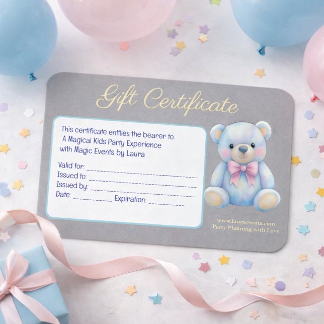 Kids Party Planner Teddy Bear Gift Certificate (Creator Uploaded)