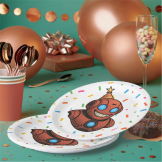 Kids Party Plate – Cute Red Robot with Party Hat 