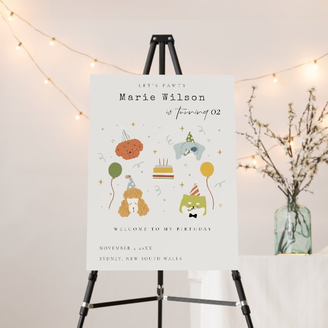 Kids Party Puppy Dogs Any Age Birthday Welcome Foam Board (In Situ (Stand))