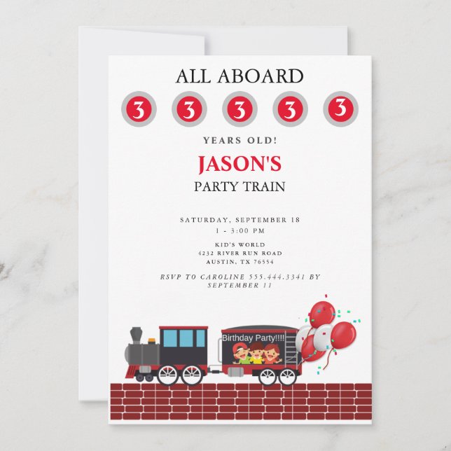 Kids Party Train Age Birthday Invitation (Front)