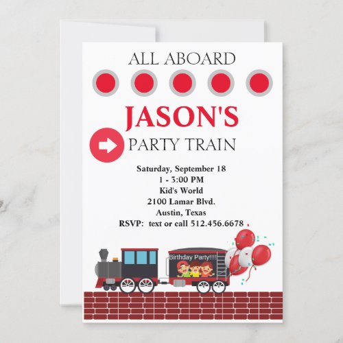 Kids Party  Train Birthday Invitation