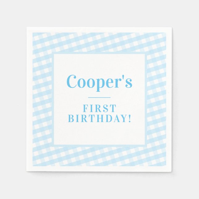 KIDS PARTY vintage gingham pattern boy blue Napkins (Front)