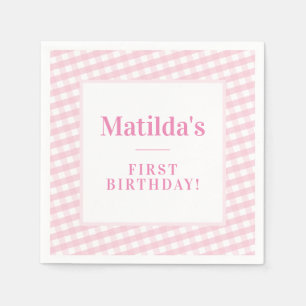 KIDS PARTY vintage gingham pattern girl pink Napkins