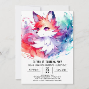 Kids Pastel Fox Birthday  Invitation