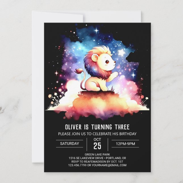 Kids Pastel Lion Birthday Invitation (Front)