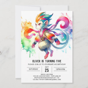 Kids Pastel Monkey Birthday Invitation