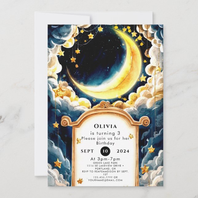 Kids Pastel Moon Birthday Invitation (Front)