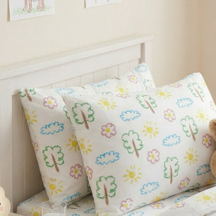 Kids Pastel Nature Tree Cloud Sun Woodland Pillow Case