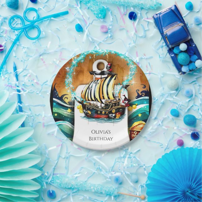Kids' Pastel Ship Adventure Pirate Birthday Paper Plates (Party)
