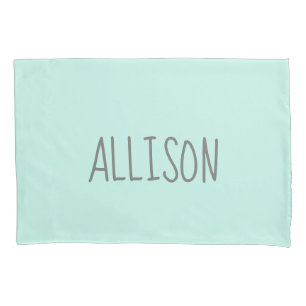 Kids Pastel Teal Monogram Name Pillow Case