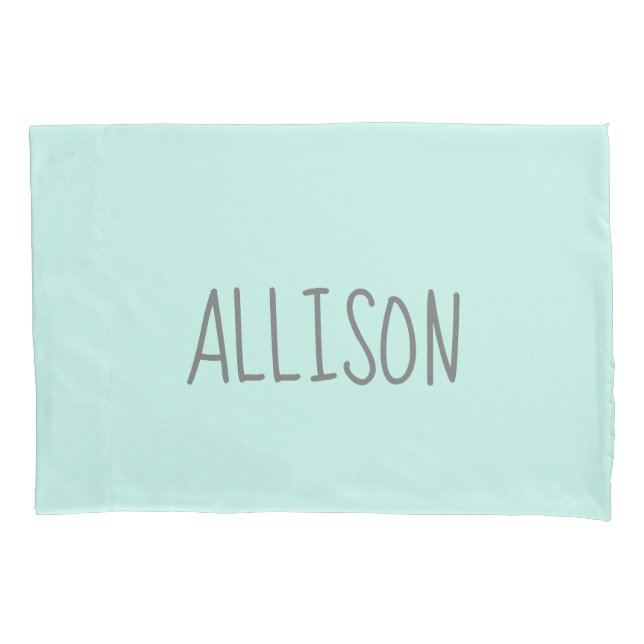 Kids Pastel Teal Monogram Name Pillow Case (Front)