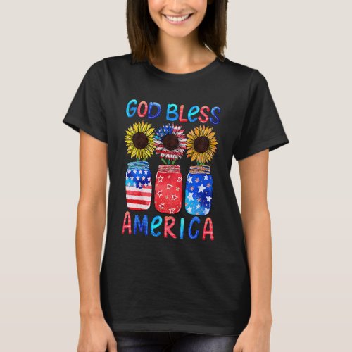 Kids Patriotic American Flag Sunflower God Bless A T_Shirt