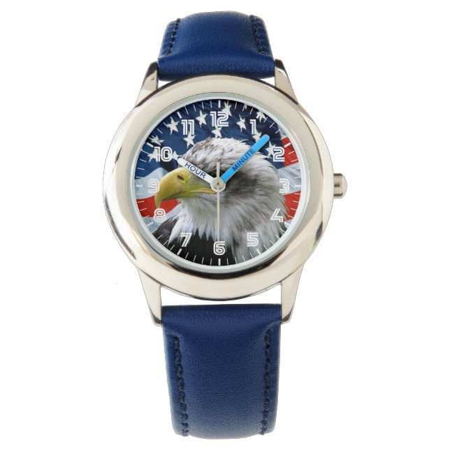 Kids Patriotic Bald Eagle American Flag Watch (Front)
