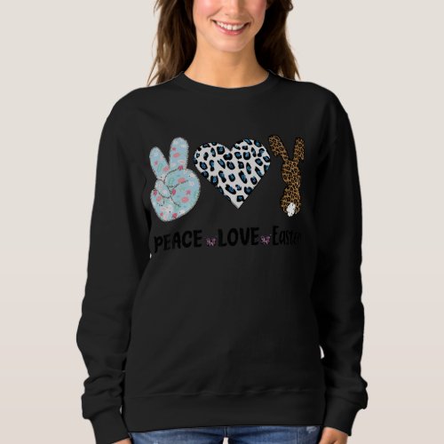 Kids Peace Love Easter Leopard With Bunny Ears Fun Sweatshirt