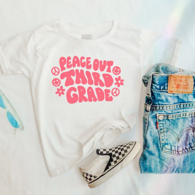 Kids Peace Out Third Grade T-Shirt in Pink (Creator Uploaded)
