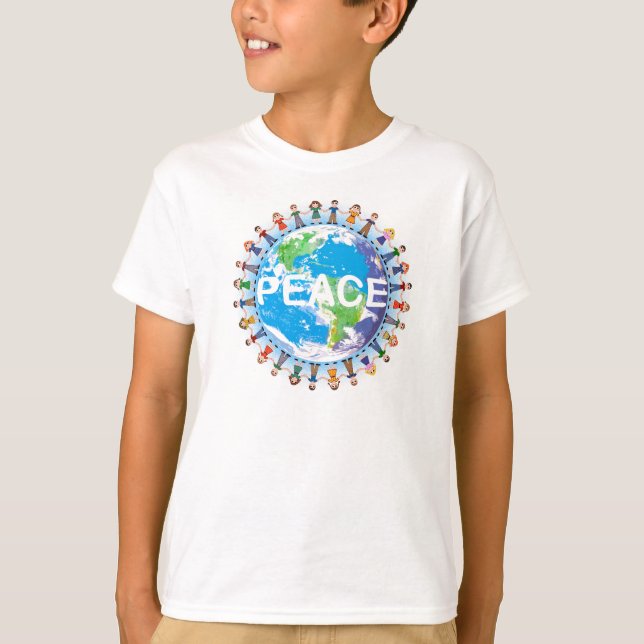 Kids Peace T-Shirt - Children Holding Hands Globe (Front)