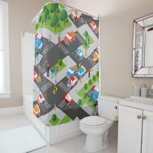 Kids Pedestrians Cars Shower Curtain