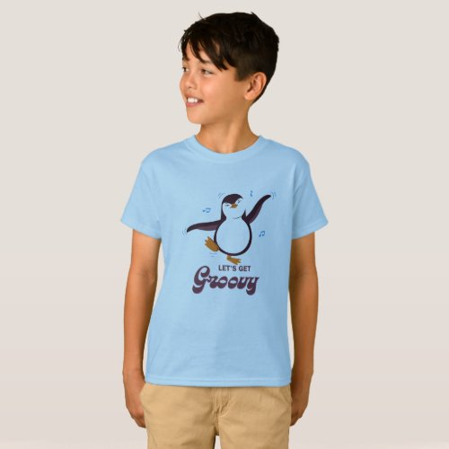 Kids Penguin Boogie Lets Get Groovy Kids Tee T_Shirt