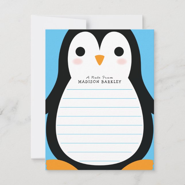 Kids Penguin Cute Flat Stationary Cards (Front)