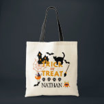 Kids Personalised Halloween Trick or Treat Tote Bag<br><div class="desc">Fun personalised trick or treat bag for kids with a haunted house,  black cat,  bats and monsters.</div>