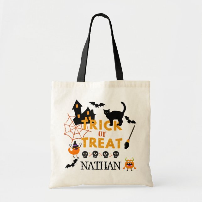 Kids Personalised Halloween Trick or Treat Tote Bag (Front)