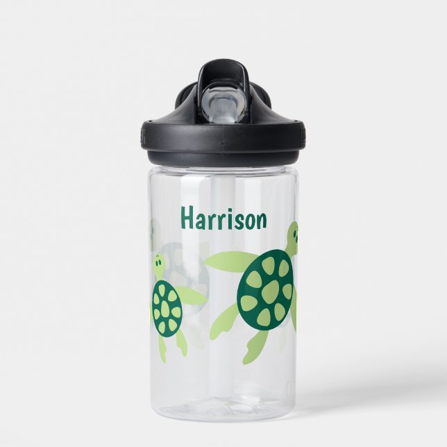 Kids Personalised Swimming Turtles Water Bottle (Front)