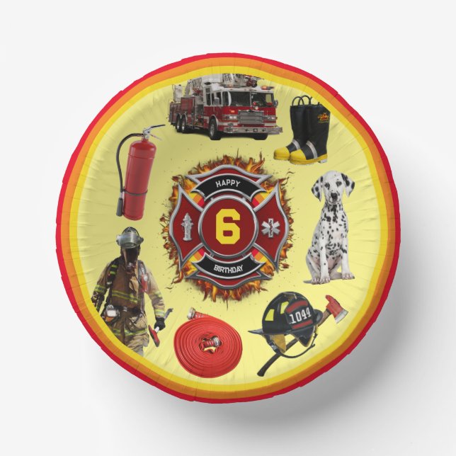 Kids Personalize Age Firefighter Birthday Paper Bo Bowls (Front)
