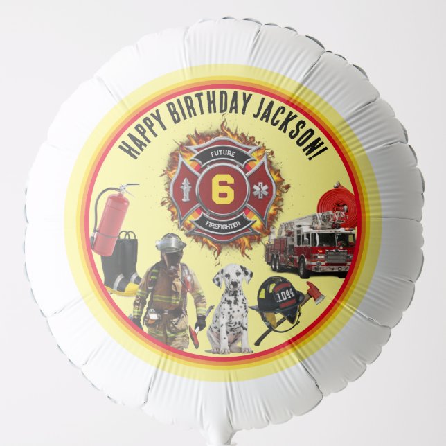 Kids Personalize Age & Name Firefighter Birthday B Balloon (Front)