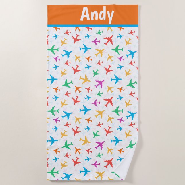 Kids Personalize Airplanes  Beach Towel (Front)