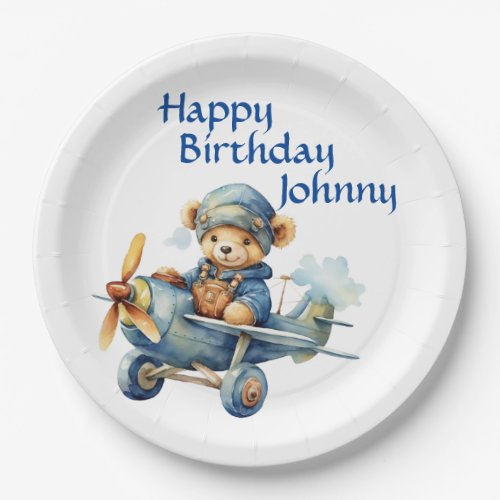 Kids Personalized Airplane Teddy   Paper Plates