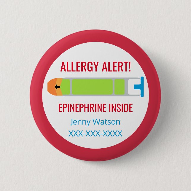 Kids Personalized Allergy Alert Epinephrine Inside Button (Front)