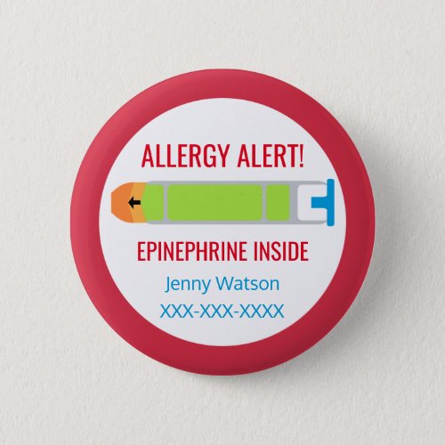 Kids Personalized Allergy Alert Epinephrine Inside Button