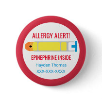 Kids Personalized Allergy Alert Epinephrine Inside Pinback Button