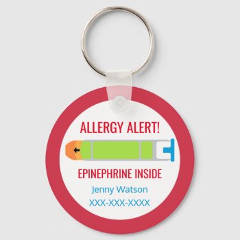 Kids Personalized Allergy Alert Epinephrine Red Keychain by LilAllergyAdvocates at Zazzle