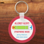 Kids Personalized Allergy Alert Epinephrine Red Keychain (Front)