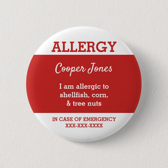 Kids Personalized Allergy I am allergic to red Button (Front)